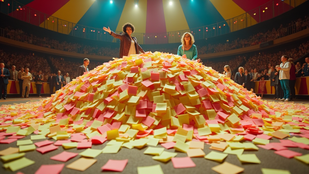 team members drowning in post-its